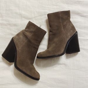 Gray Suede Marc Fisher Block Heeled Booties size 5